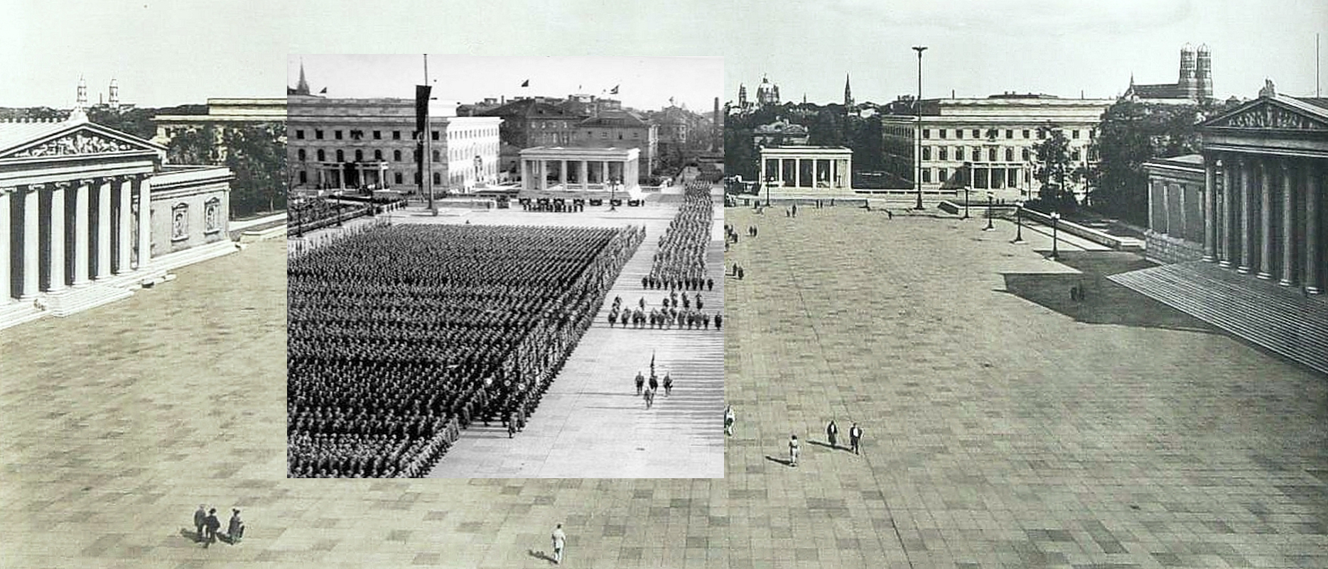 Königsplatz-Panorama zur NS-Zeit mit Naziaufmarsch - Montage